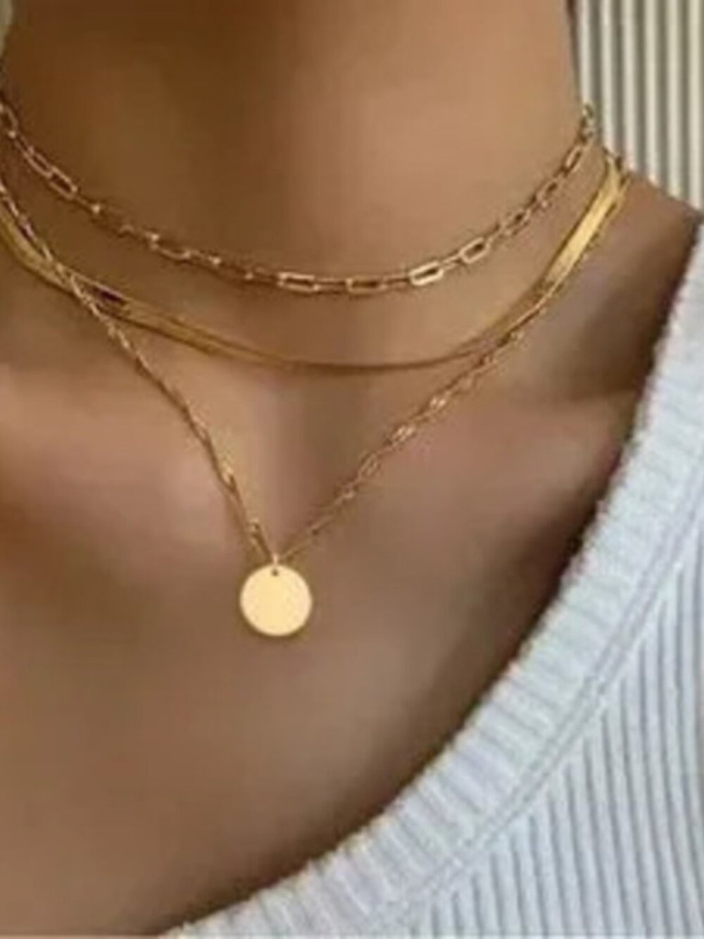 Gold Stainless Steel 3pc Coin Necklace Set